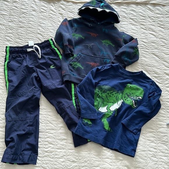 2T Baby boy toddler blue and green dinosaur pants hoodie, and long sleeve Tee - Picture 1 of 13